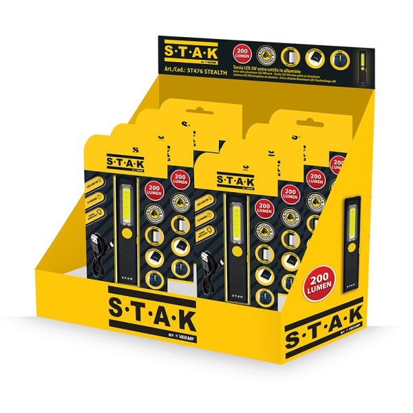 VELAMP ST476, Nabíjecí LED svítilna 3 W, extra tenké hliníkové provedení, černá