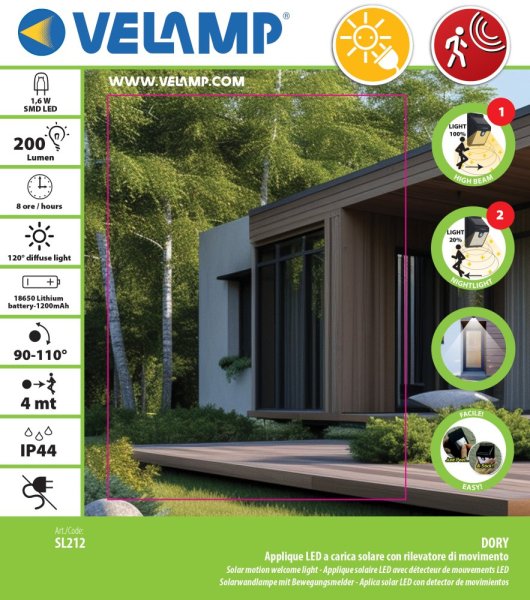 VELAMP LED solární světlo SL212  se senzorem