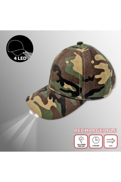 VELAMP Šiltovka CAP106 s LED svetlom maskovacia