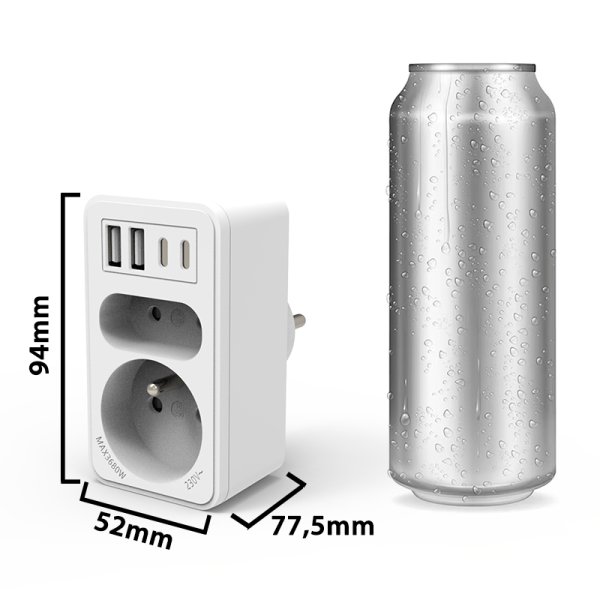 VELAMP zásuvková rozdvojka ADAT-FR-10 s USB-A+C