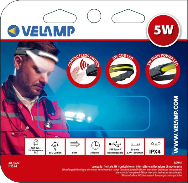VELAMP IH524 Čelovka 5W se senzorem pohybu