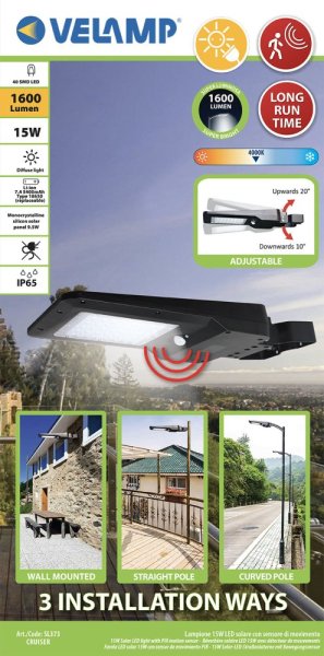 VELAMP LED reflektor SL373 se solárním nabíjením, detektor pohybu