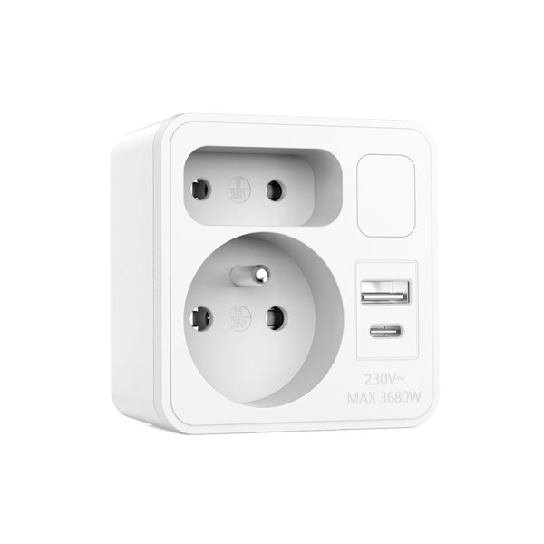 VELAMP zásuvková rozdvojka ADAT-FR-12 s USB-A+C a světlem