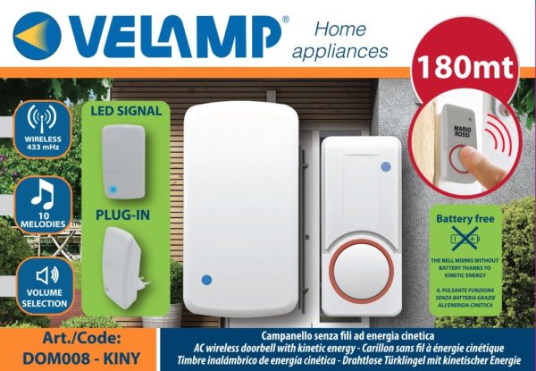 VELAMP DOM008 Bezdrátový zvonek s dynamem