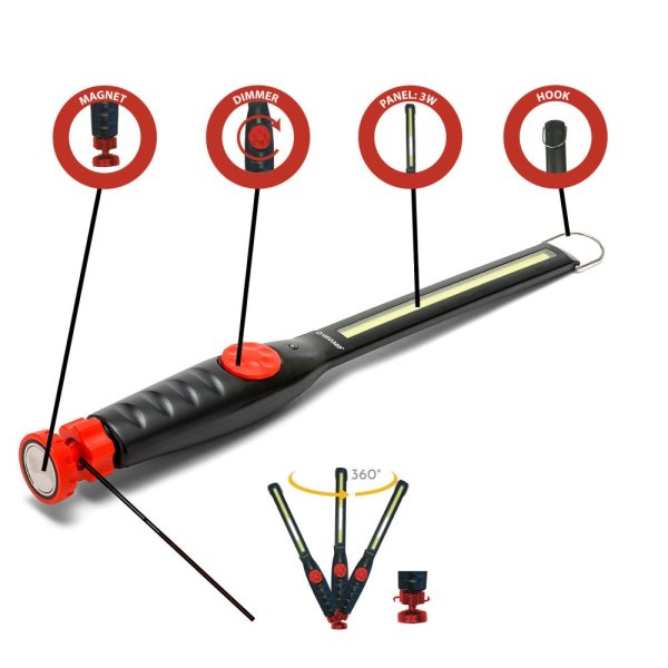 VELAMP IR578, Extra ploché nabíjateľné pracovné svetlo 3W COB LED s magnetickou otočnou základňou