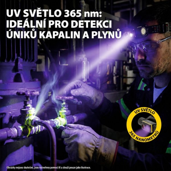 VELAMP ST216, Nabíjateľná čelovka 15W s UV svetlom a magnetom
