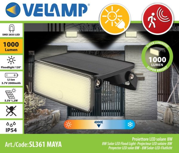 VELAMP SL361 Solární LED reflektor s výkonem 1000 lumenů