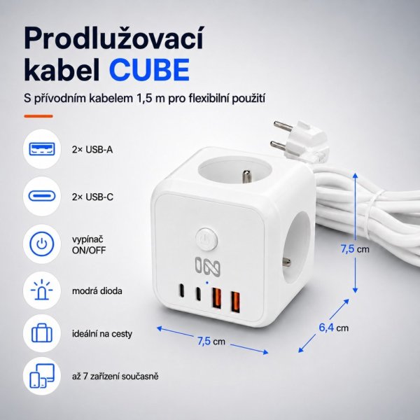 IN Predlžovací kábel CUBE s USB nabíjaním (553062)