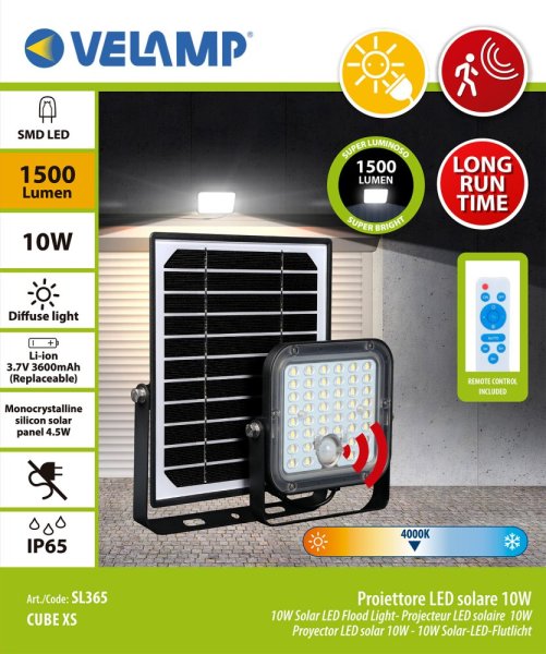 VELAMP LED solární reflektor SL365 1500 Lm se senzorem