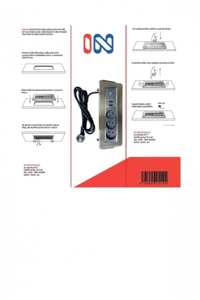 Výklopná lišta IN 553010 , 3 zásuvky + 2 USB